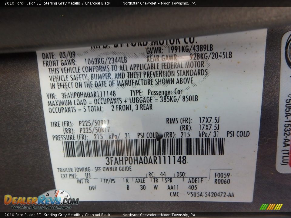2010 Ford Fusion SE Sterling Grey Metallic / Charcoal Black Photo #14