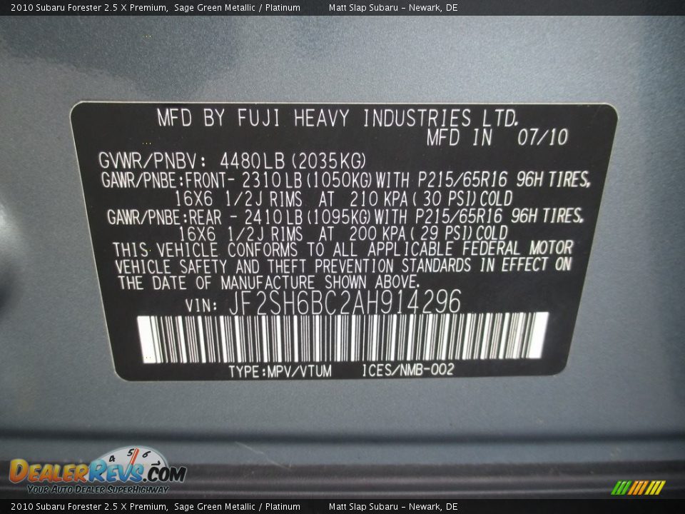 2010 Subaru Forester 2.5 X Premium Sage Green Metallic / Platinum Photo #29
