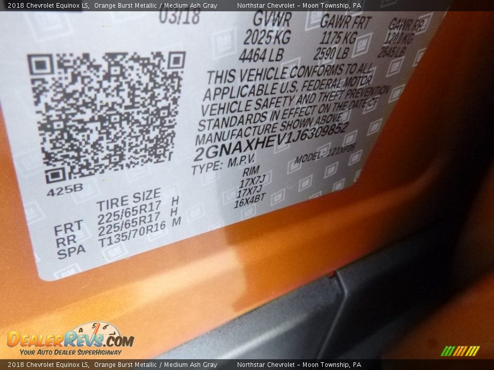 2018 Chevrolet Equinox LS Orange Burst Metallic / Medium Ash Gray Photo #16