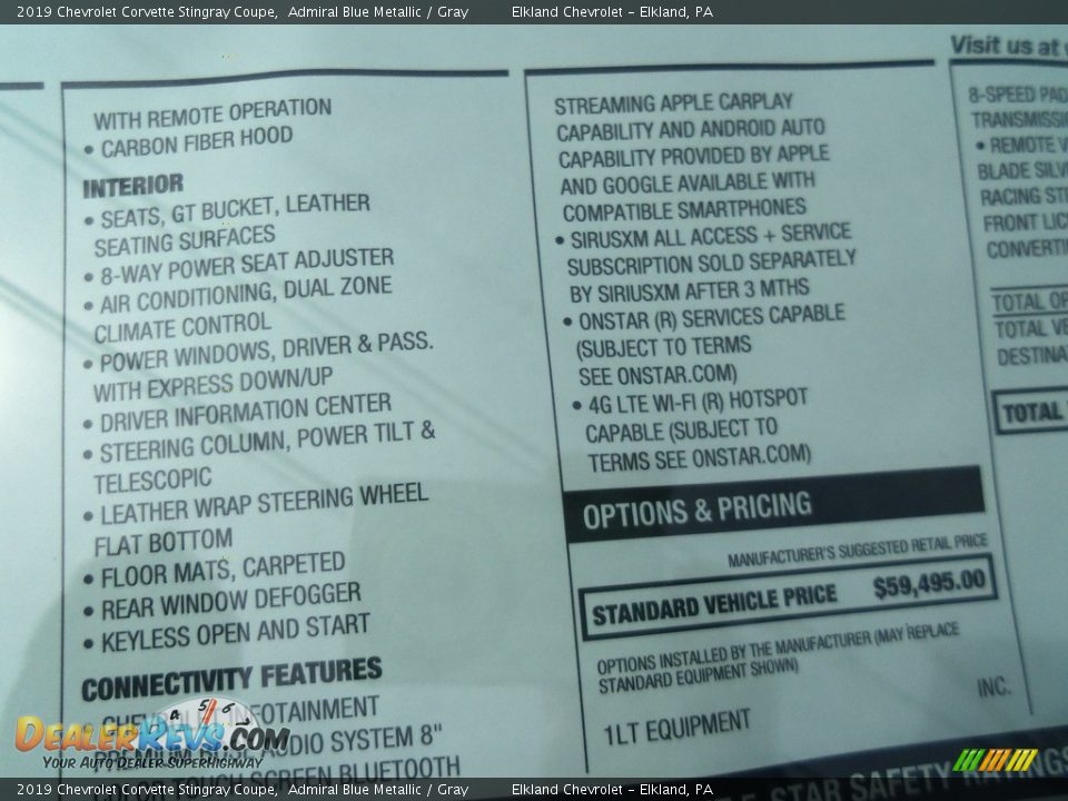 2019 Chevrolet Corvette Stingray Coupe Window Sticker Photo #13