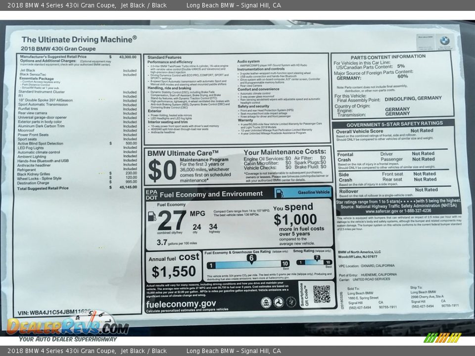 2018 BMW 4 Series 430i Gran Coupe Jet Black / Black Photo #10