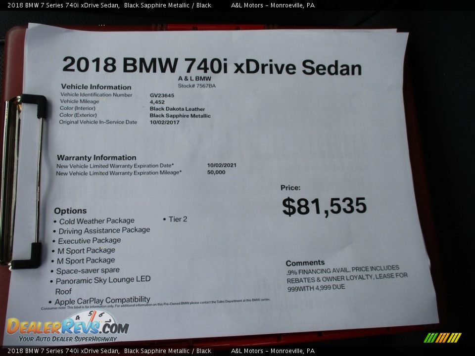 2018 BMW 7 Series 740i xDrive Sedan Black Sapphire Metallic / Black Photo #12