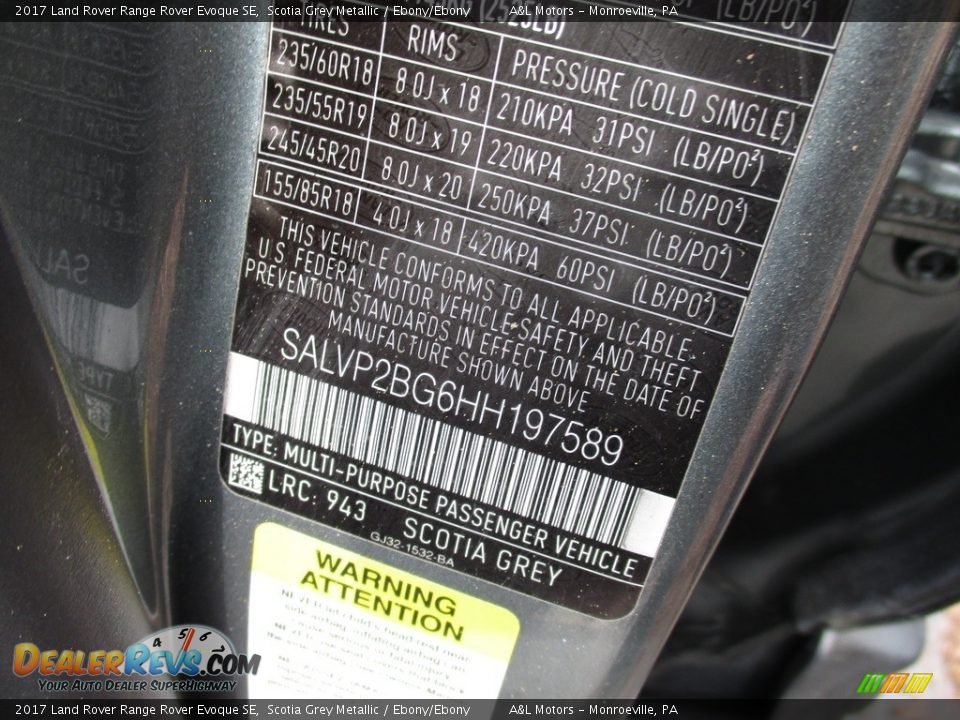 2017 Land Rover Range Rover Evoque SE Scotia Grey Metallic / Ebony/Ebony Photo #19