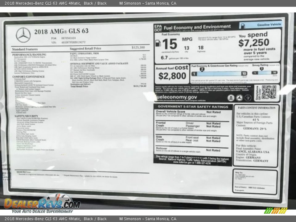 2018 Mercedes-Benz GLS 63 AMG 4Matic Window Sticker Photo #14