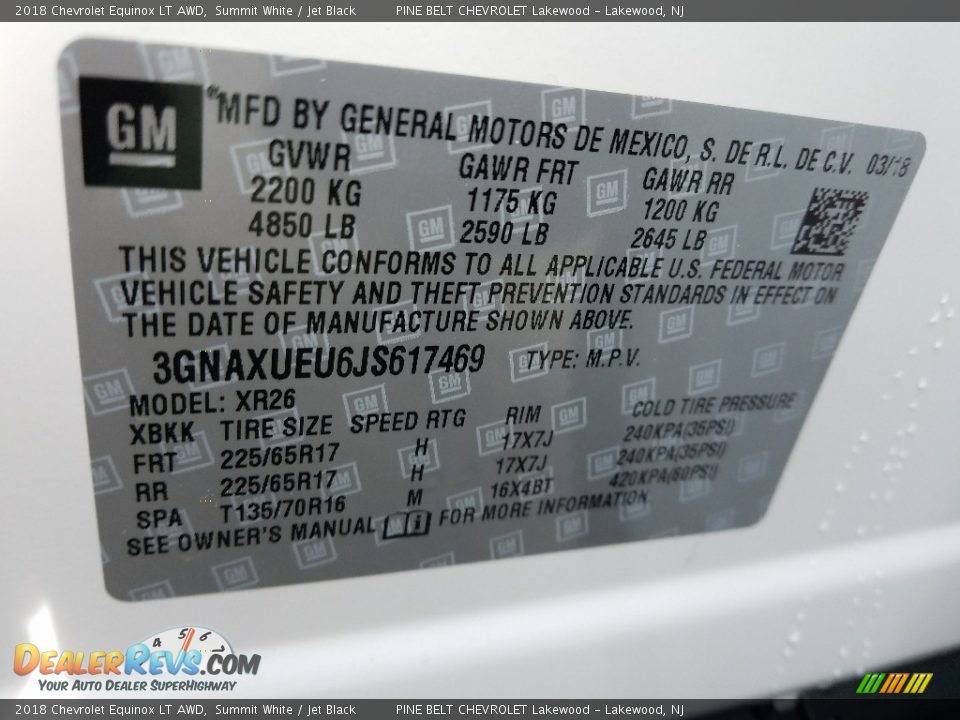 2018 Chevrolet Equinox LT AWD Summit White / Jet Black Photo #9