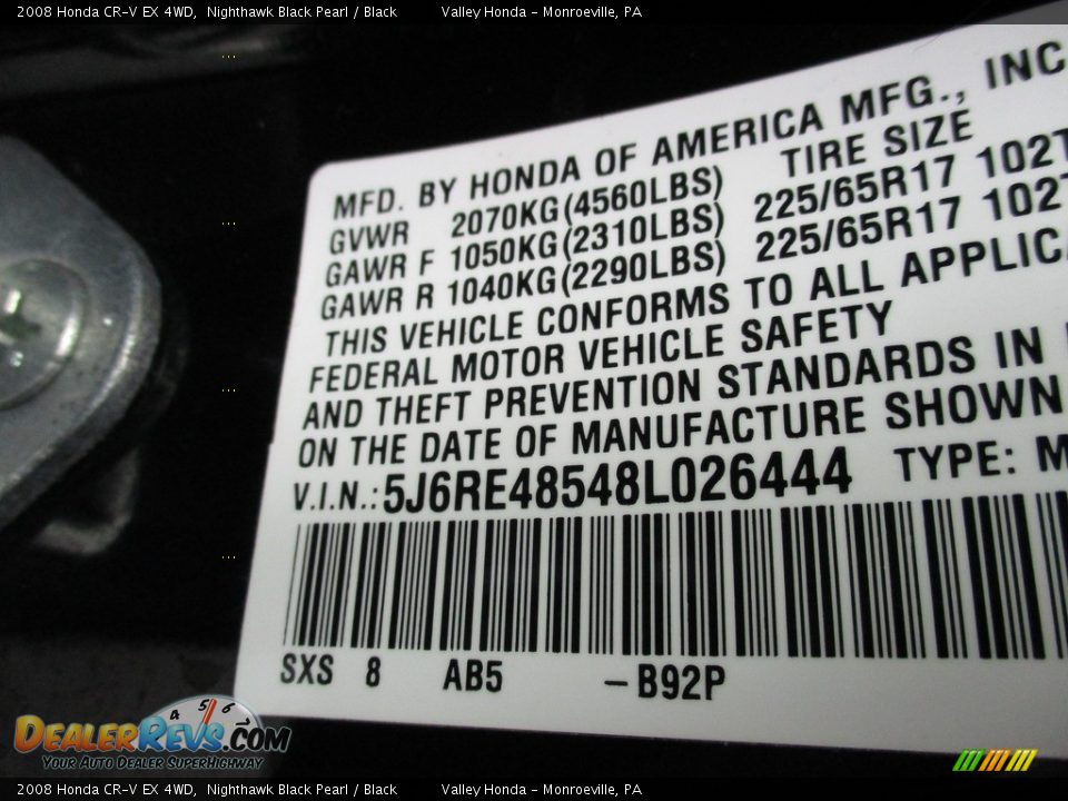 2008 Honda CR-V EX 4WD Nighthawk Black Pearl / Black Photo #19