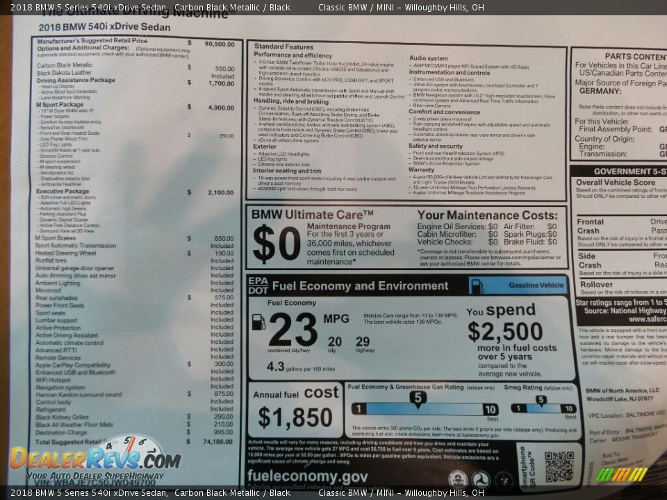 2018 BMW 5 Series 540i xDrive Sedan Carbon Black Metallic / Black Photo #8