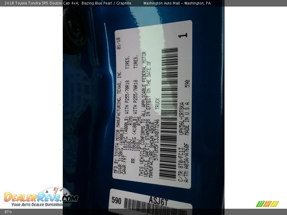 Toyota Color Code 8T0 Blazing Blue Pearl