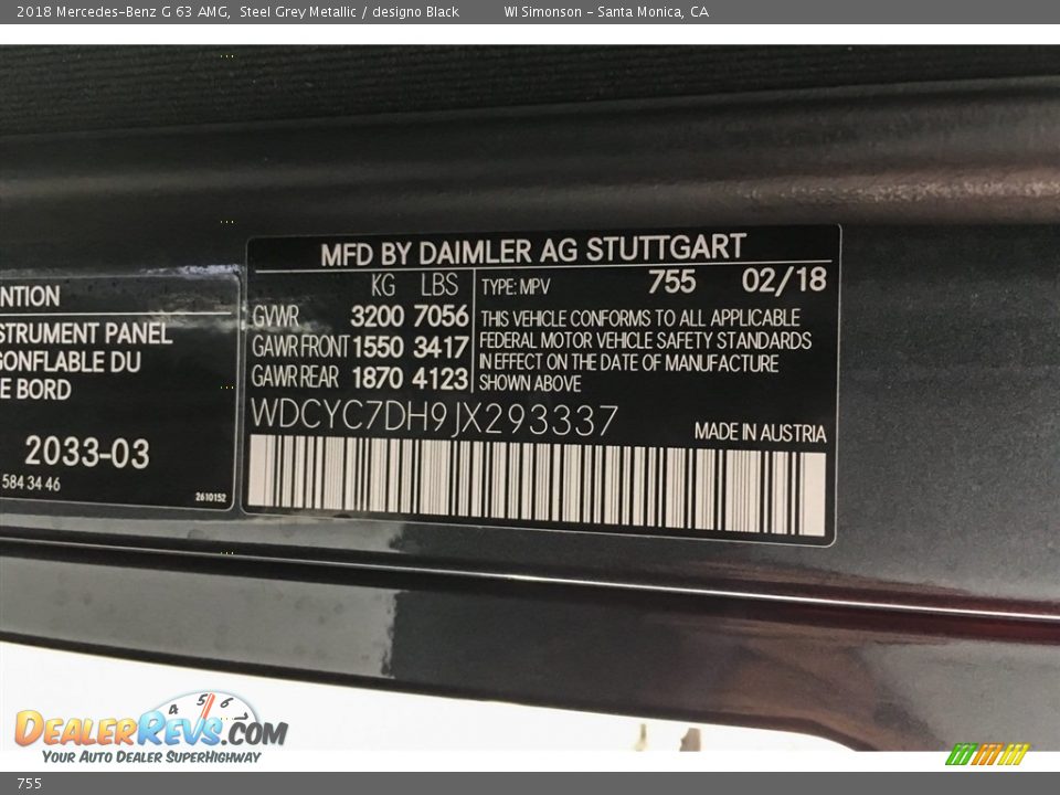 Mercedes-Benz Color Code 755 Steel Grey Metallic