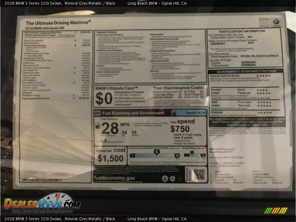 2018 BMW 3 Series 320i Sedan Mineral Grey Metallic / Black Photo #10