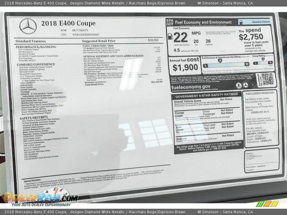 2018 Mercedes-Benz E 400 Coupe designo Diamond White Metallic / Macchiato Beige/Espresso Brown Photo #10