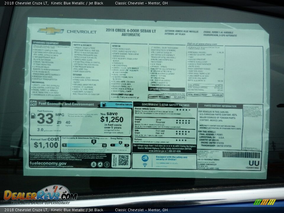 2018 Chevrolet Cruze LT Kinetic Blue Metallic / Jet Black Photo #6