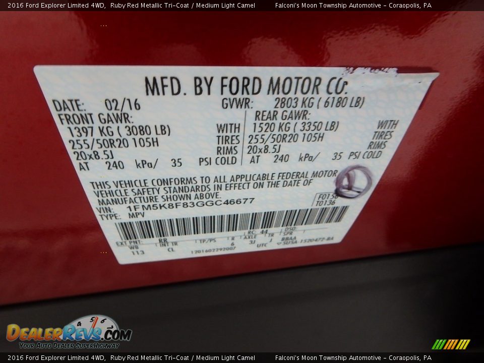 2016 Ford Explorer Limited 4WD Ruby Red Metallic Tri-Coat / Medium Light Camel Photo #21