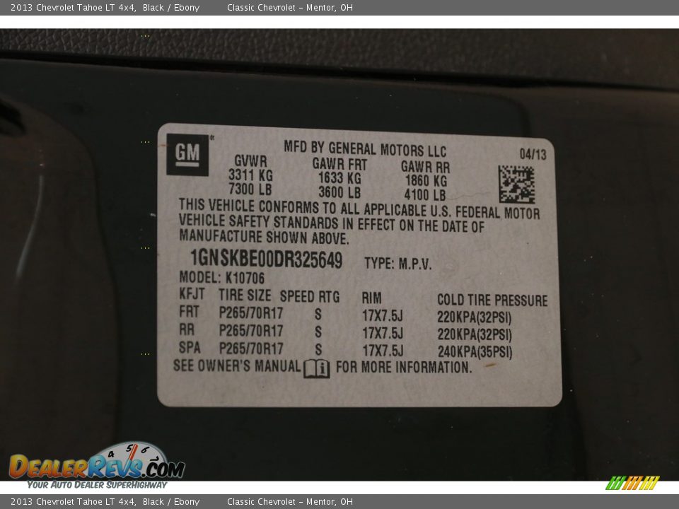 2013 Chevrolet Tahoe LT 4x4 Black / Ebony Photo #18