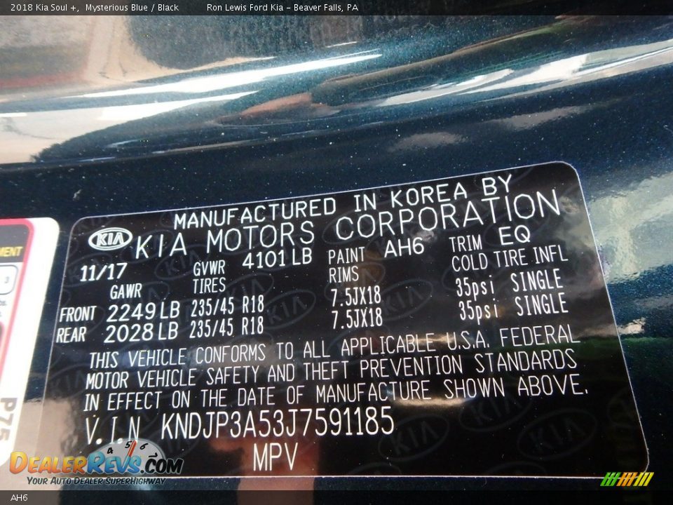 Kia Color Code AH6 Mysterious Blue