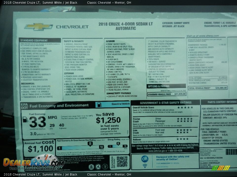 2018 Chevrolet Cruze LT Summit White / Jet Black Photo #6