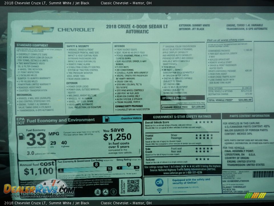 2018 Chevrolet Cruze LT Summit White / Jet Black Photo #6