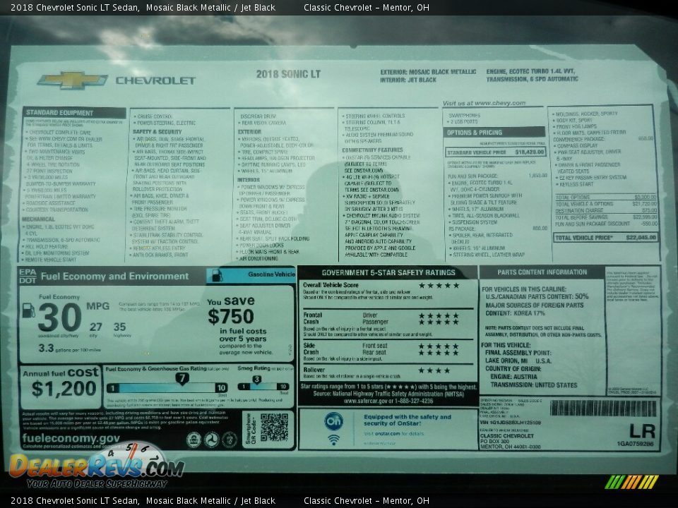 2018 Chevrolet Sonic LT Sedan Window Sticker Photo #6