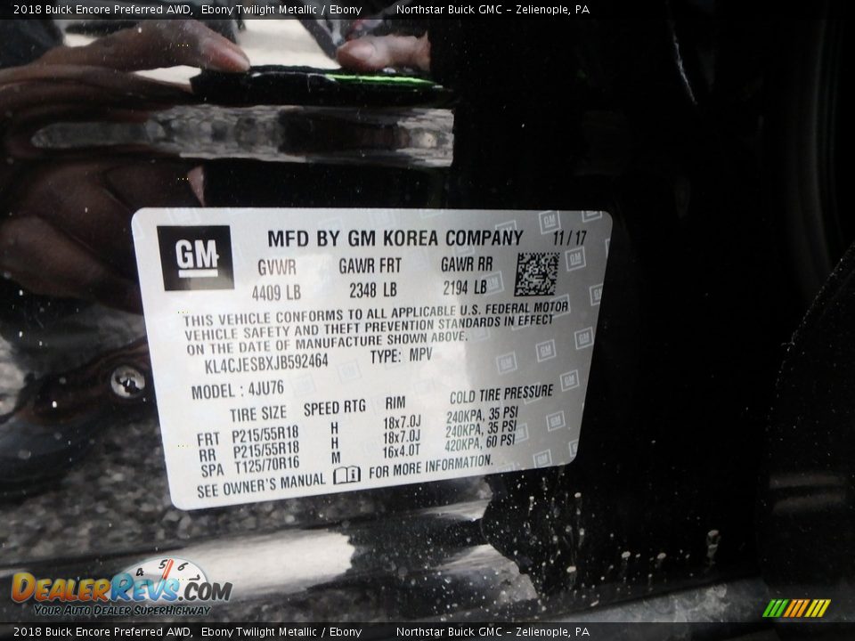 2018 Buick Encore Preferred AWD Ebony Twilight Metallic / Ebony Photo #16