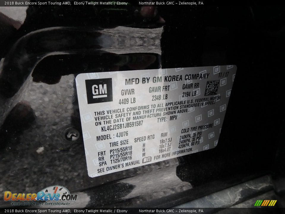 2018 Buick Encore Sport Touring AWD Ebony Twilight Metallic / Ebony Photo #16