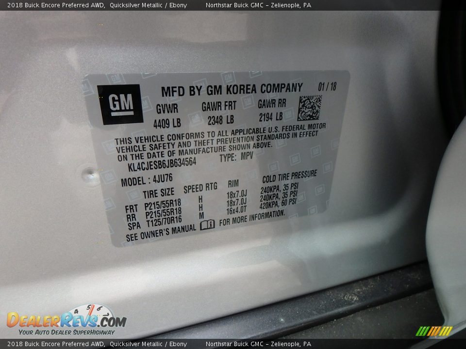 2018 Buick Encore Preferred AWD Quicksilver Metallic / Ebony Photo #16