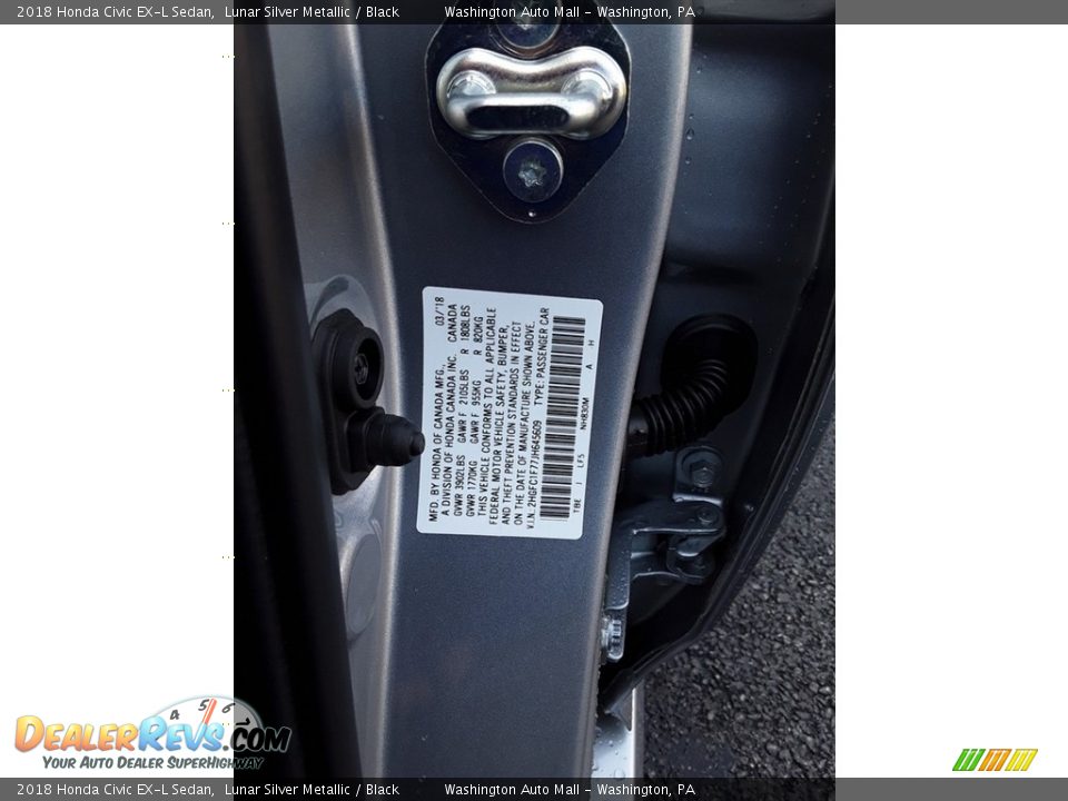 2018 Honda Civic EX-L Sedan Lunar Silver Metallic / Black Photo #17