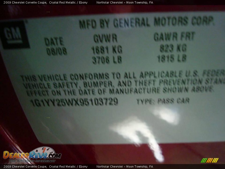 2009 Chevrolet Corvette Coupe Crystal Red Metallic / Ebony Photo #19