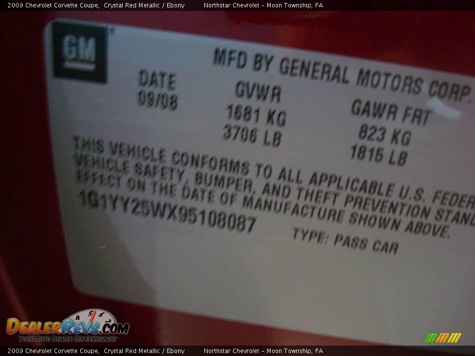 2009 Chevrolet Corvette Coupe Crystal Red Metallic / Ebony Photo #19