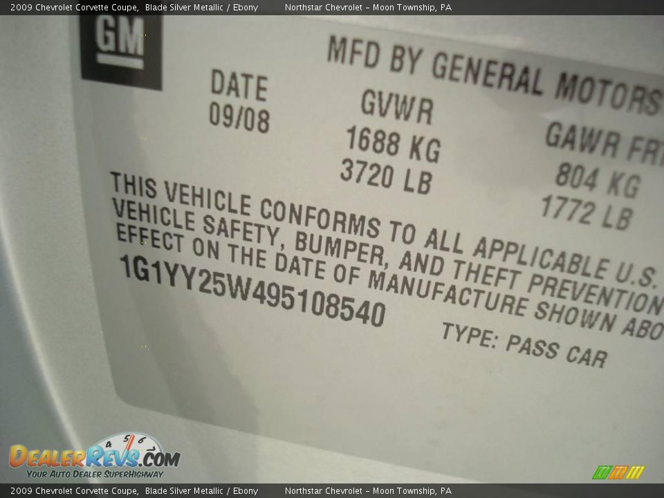 2009 Chevrolet Corvette Coupe Blade Silver Metallic / Ebony Photo #19