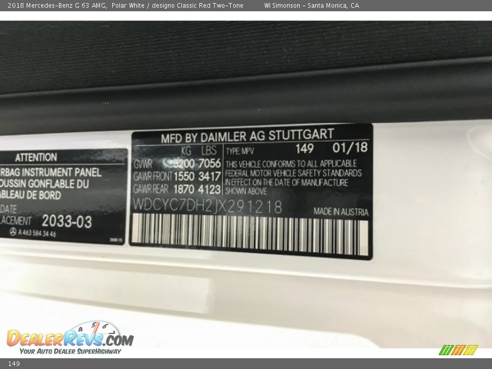 Mercedes-Benz Color Code 149 Polar White