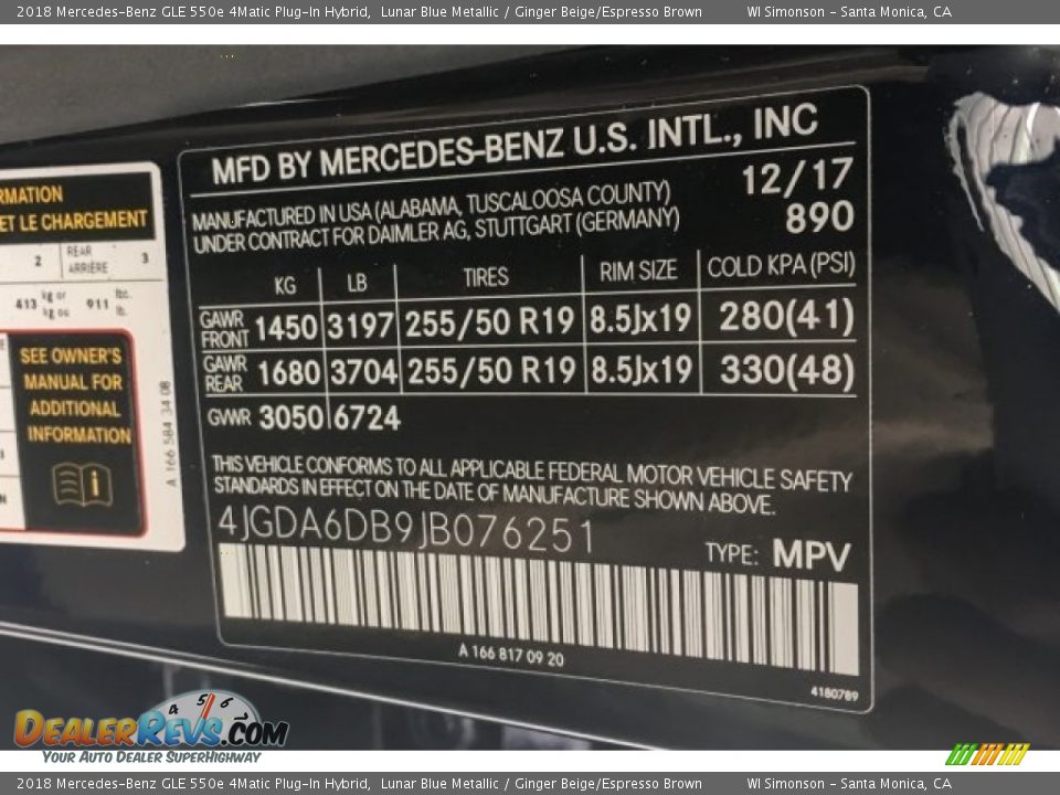 2018 Mercedes-Benz GLE 550e 4Matic Plug-In Hybrid Lunar Blue Metallic / Ginger Beige/Espresso Brown Photo #11