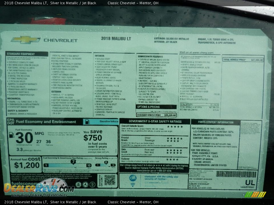 2018 Chevrolet Malibu LT Silver Ice Metallic / Jet Black Photo #6