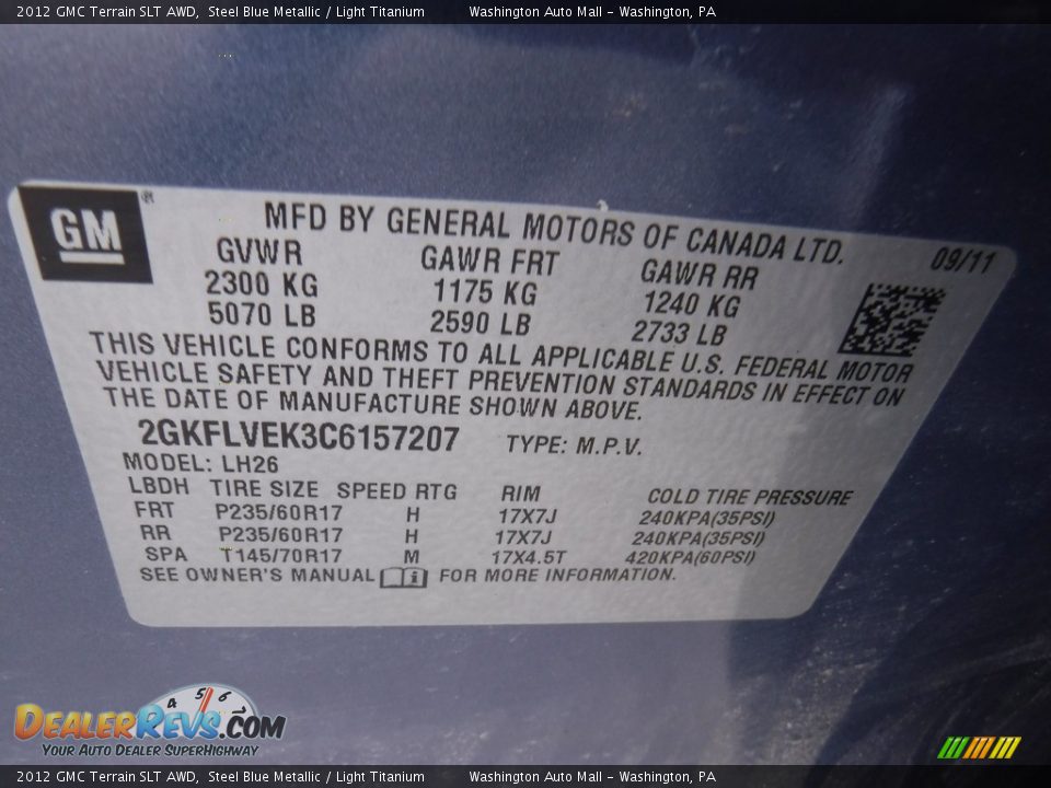 2012 GMC Terrain SLT AWD Steel Blue Metallic / Light Titanium Photo #26