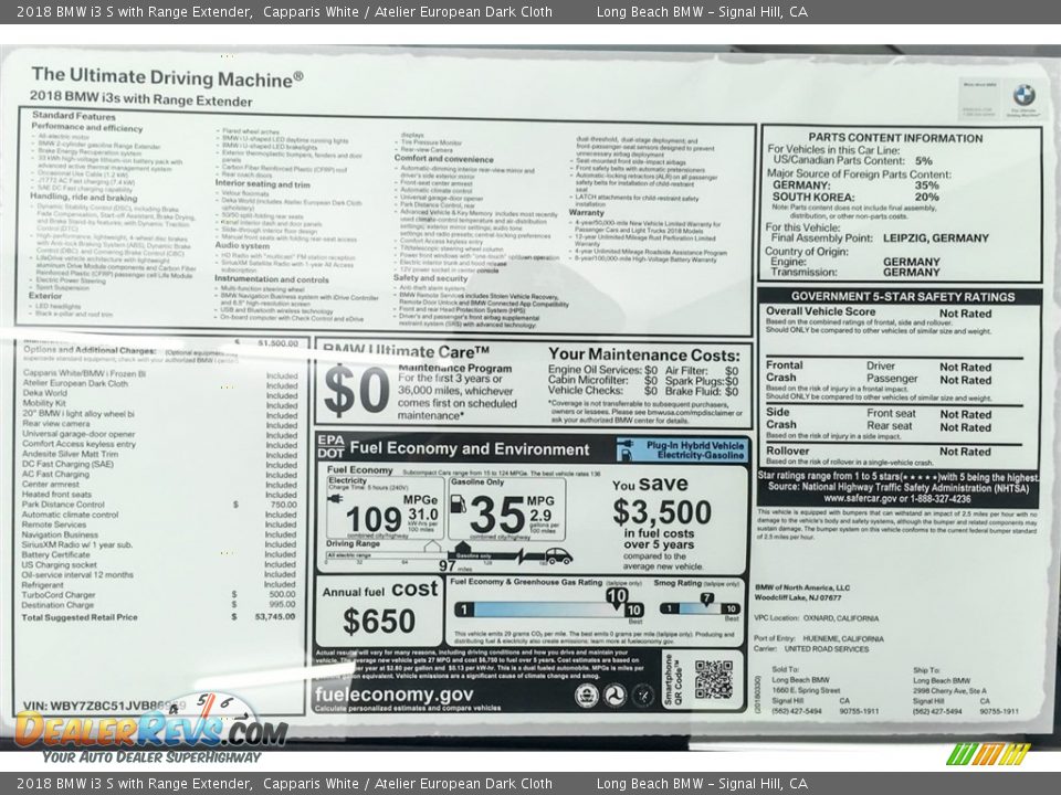 2018 BMW i3 S with Range Extender Capparis White / Atelier European Dark Cloth Photo #10