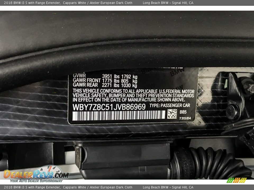 2018 BMW i3 S with Range Extender Capparis White / Atelier European Dark Cloth Photo #11