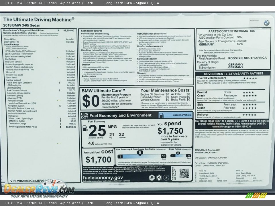 2018 BMW 3 Series 340i Sedan Alpine White / Black Photo #10