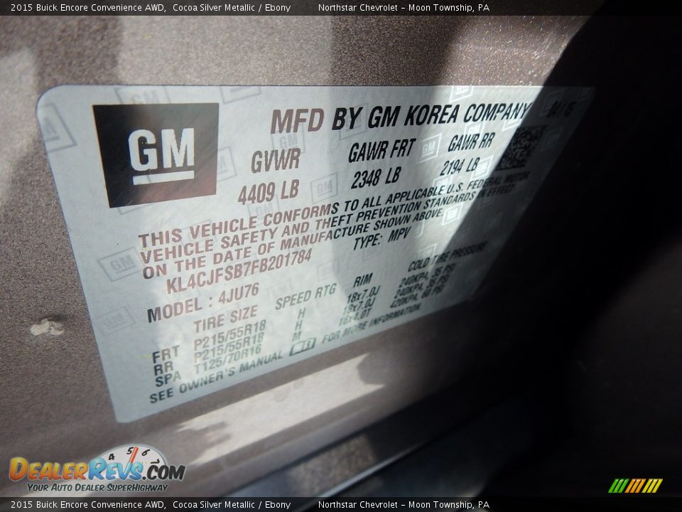 2015 Buick Encore Convenience AWD Cocoa Silver Metallic / Ebony Photo #28