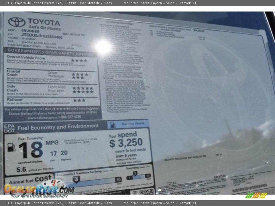 2018 Toyota 4Runner Limited 4x4 Classic Silver Metallic / Black Photo #36