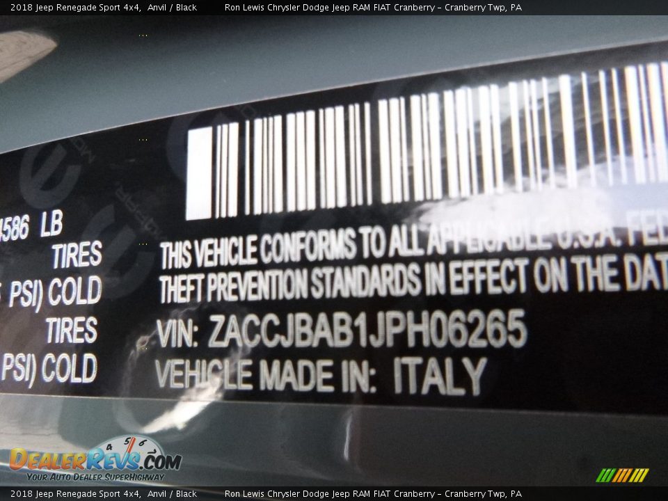 2018 Jeep Renegade Sport 4x4 Anvil / Black Photo #15
