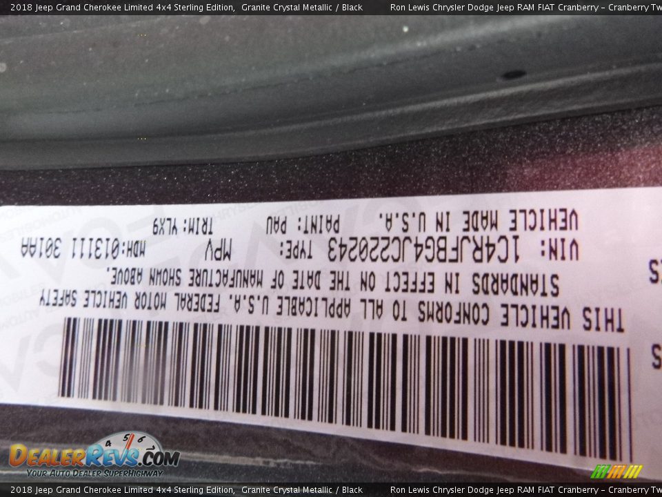 2018 Jeep Grand Cherokee Limited 4x4 Sterling Edition Granite Crystal Metallic / Black Photo #13