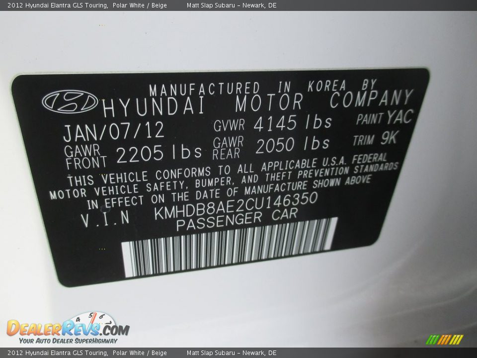 2012 Hyundai Elantra GLS Touring Polar White / Beige Photo #28