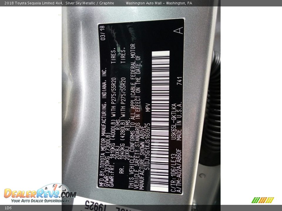 Toyota Color Code 1D6 Silver Sky Metallic