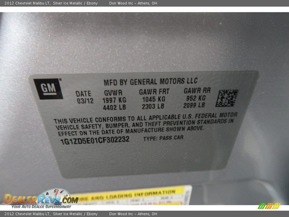 2012 Chevrolet Malibu LT Silver Ice Metallic / Ebony Photo #34
