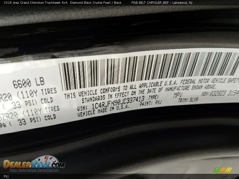 Jeep Color Code PXJ Diamond Black Crystal Pearl