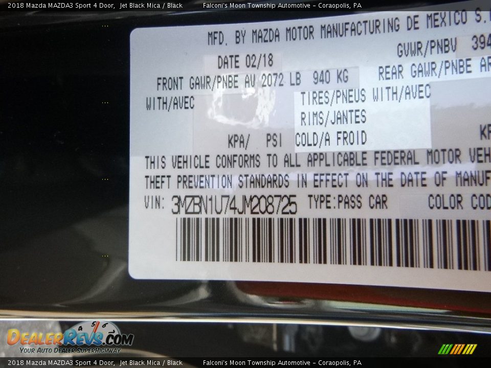 2018 Mazda MAZDA3 Sport 4 Door Jet Black Mica / Black Photo #13
