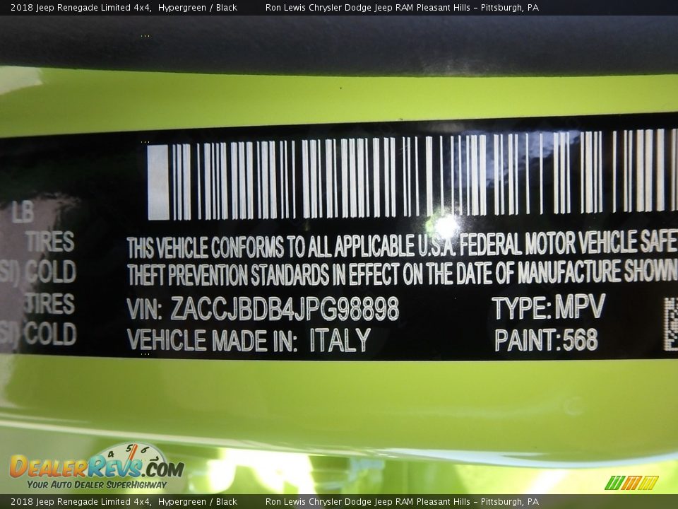 2018 Jeep Renegade Limited 4x4 Hypergreen / Black Photo #14