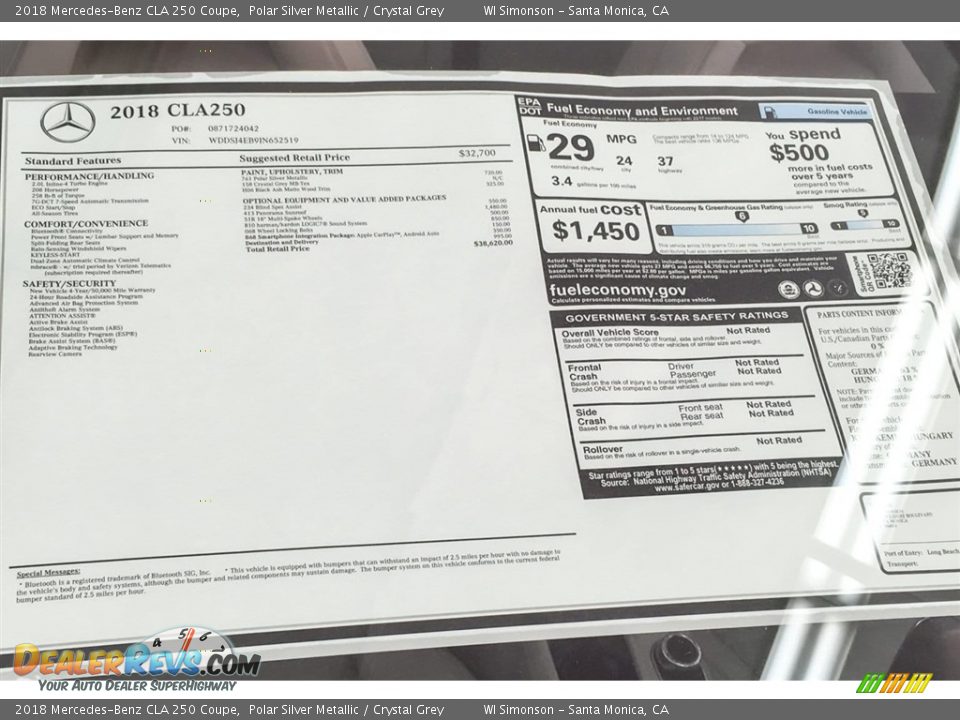 2018 Mercedes-Benz CLA 250 Coupe Polar Silver Metallic / Crystal Grey Photo #10