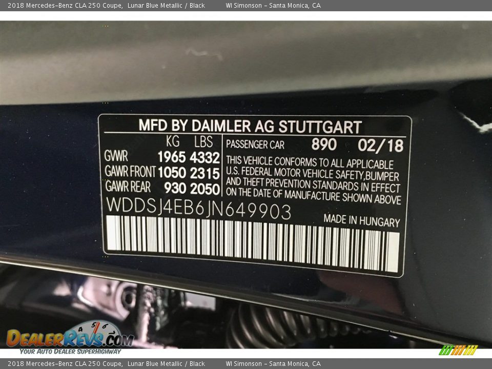 2018 Mercedes-Benz CLA 250 Coupe Lunar Blue Metallic / Black Photo #11