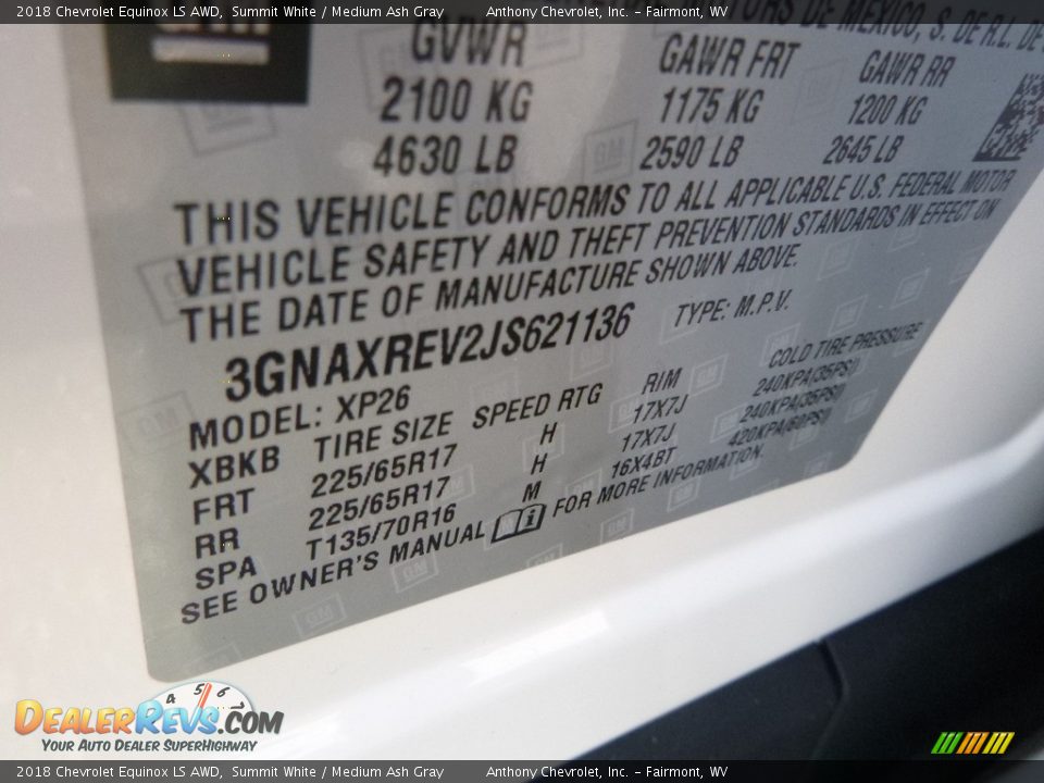 2018 Chevrolet Equinox LS AWD Summit White / Medium Ash Gray Photo #16