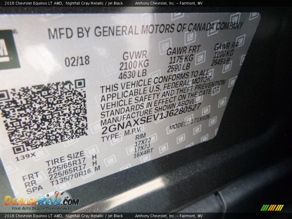 2018 Chevrolet Equinox LT AWD Nightfall Gray Metallic / Jet Black Photo #15